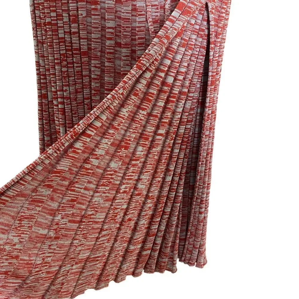 Christopher Esber Mélange Pleated Knit Tie Ribbed Maxi Skirt Red Medium Marled